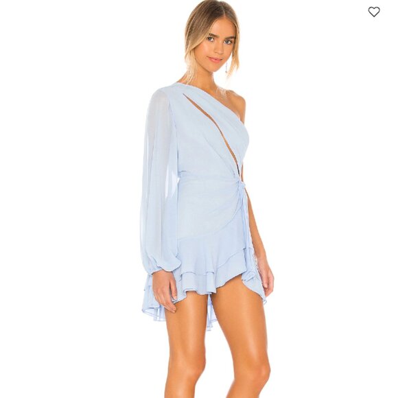NWT Revolve Michael Costello Sunny One Shoulder Blue Mini Dress Size Small - Picture 2 of 6